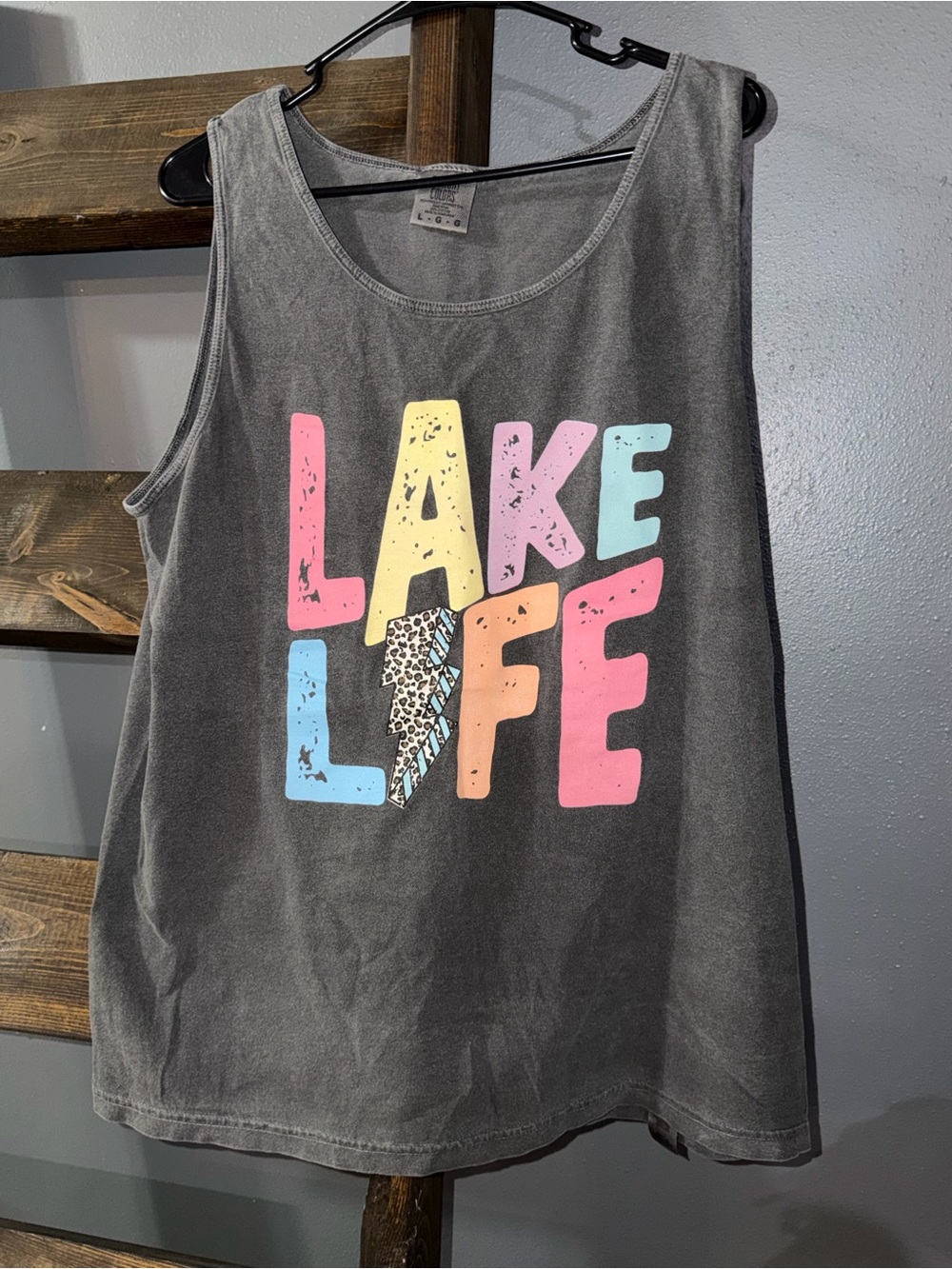 Comfort Colors Gray Tank Top with Pastel "LAKE LIFE" Graphic